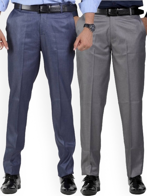 Sam and Jack Men Blue & Grey Pack of 2 Smart Chambray Trousers