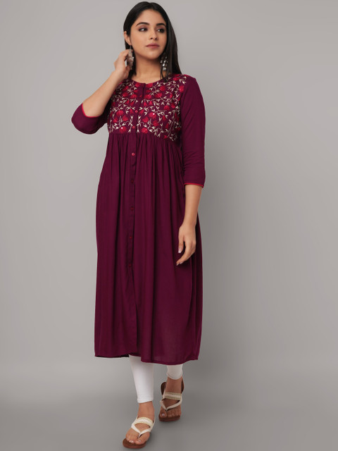 Ashlee Women Purple Floral Embroidered Thread Work Anarkali Kurta