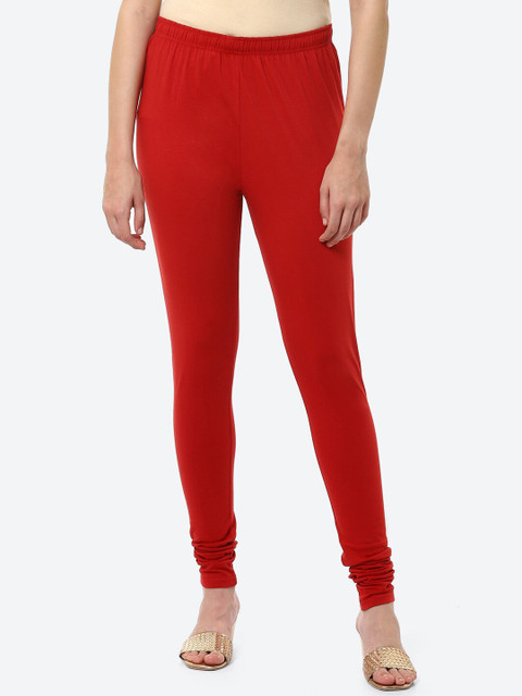 Biba Women Red Solid Churidar-Fit Ankle-Length Leggings