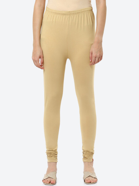 Biba Women Beige Solid Churidar Length Leggings