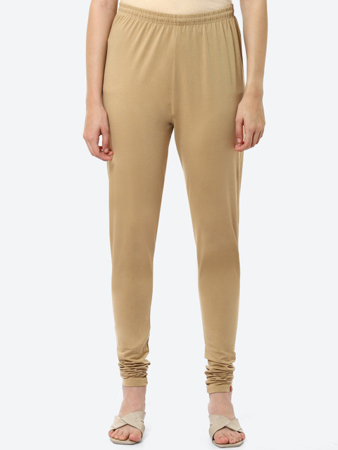 Biba Women Camel Brown Solid Churidar Length Leggings