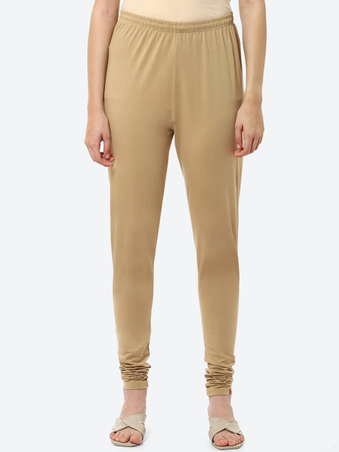Biba Women Camel Brown Solid Knitted Leggings