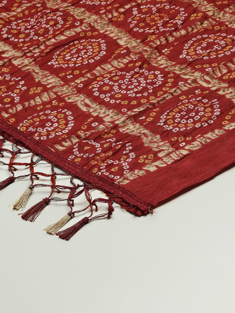 WEAVERS VILLA Maroon & Beige Printed Cotton Silk Dupatta - Image 2