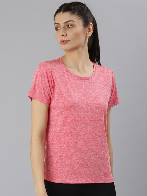 MKH Women Pink Solid Round Neck Dri-FIT T-shirt