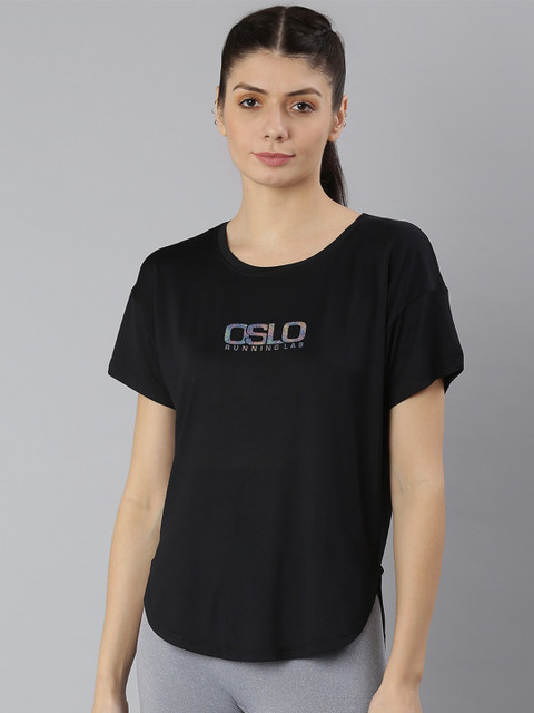 MKH Women Black Typography Extended Sleeves Dri-FIT Sports T-shirt