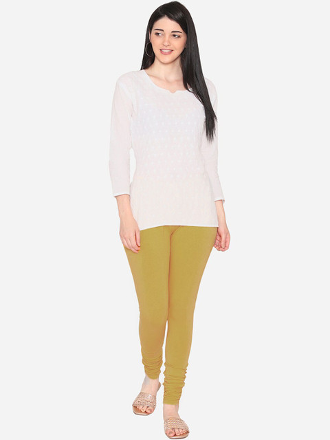 Vami Women Gold-Coloured Solid Churidar-Length Leggings - Image 5