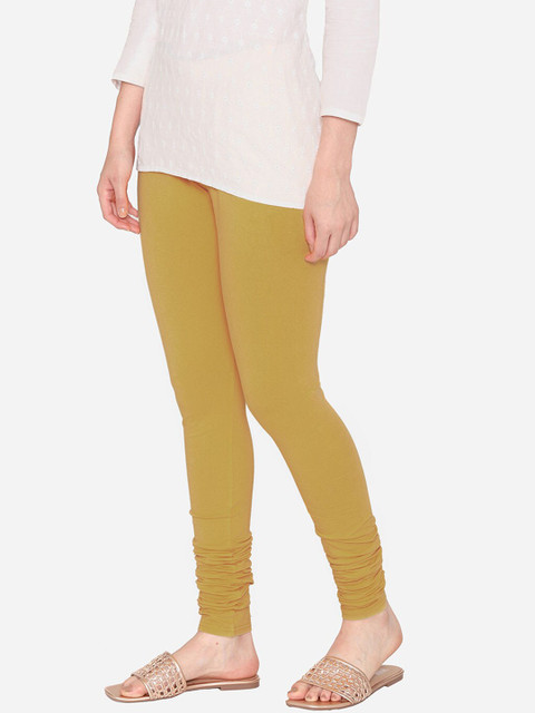 Vami Women Gold-Coloured Solid Churidar-Length Leggings - Image 3