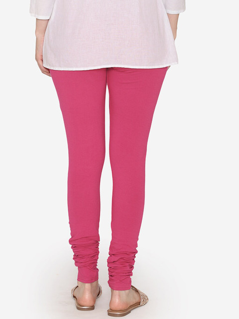 Vami Women Pink Solid Churidar-Length Leggings - Image 4