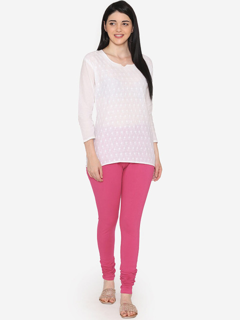 Vami Women Pink Solid Churidar-Length Leggings - Image 5