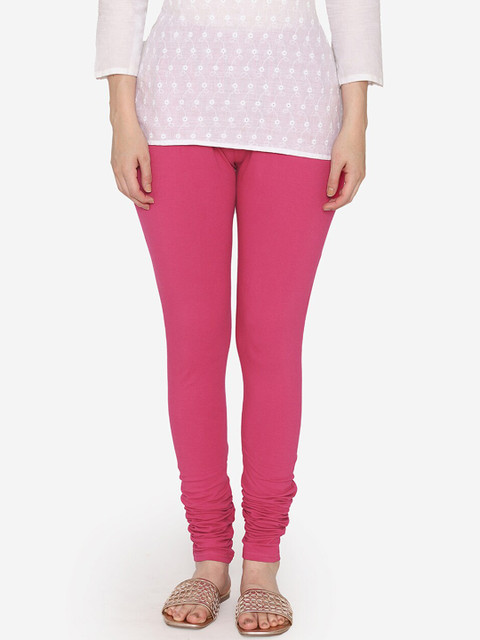 Vami Women Pink Solid Churidar-Length Leggings