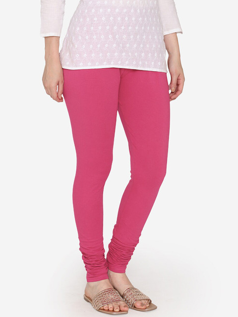 Vami Women Pink Solid Churidar-Length Leggings - Image 2