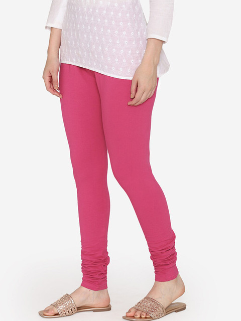 Vami Women Pink Solid Churidar-Length Leggings - Image 3