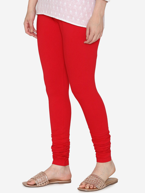 Vami Women Red Solid Churidar-Length Leggings - Image 3