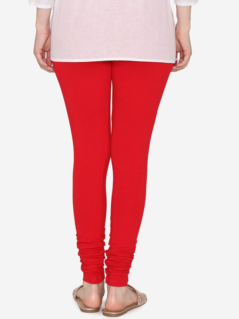 Vami Women Red Solid Churidar-Length Leggings - Image 4