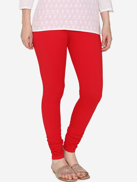 Vami Women Red Solid Churidar-Length Leggings - Image 2