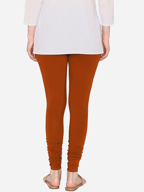 Vami Women Rust Brown Solid Churidar-Length Leggings - Image 4