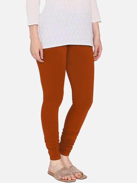 Vami Women Rust Brown Solid Churidar-Length Leggings - Image 2