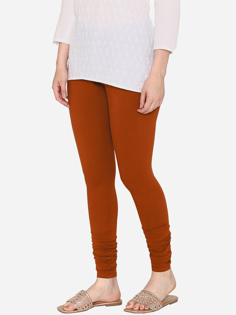 Vami Women Rust Brown Solid Churidar-Length Leggings - Image 3