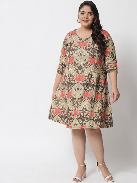 Amydus Plus Size Green Floral A-Line Dress - Image 6