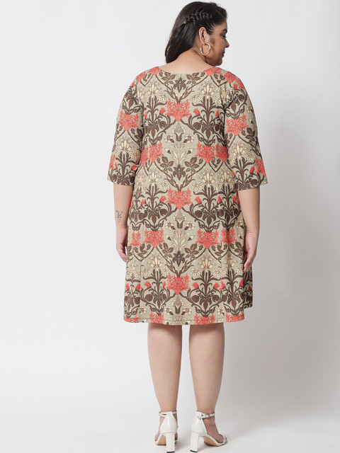 Amydus Plus Size Green Floral A-Line Dress - Image 5