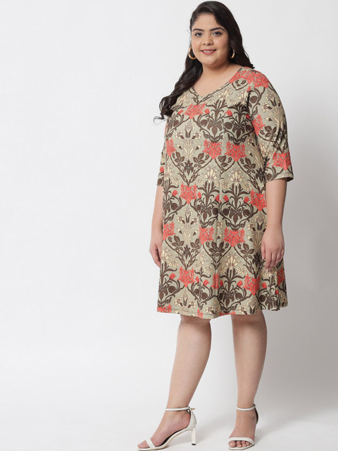 Amydus Plus Size Green Floral A-Line Dress - Image 4