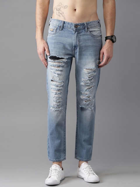 Moda Rapido Men Ankle Length Slim Fit Blue Heavy Distressed Jeans