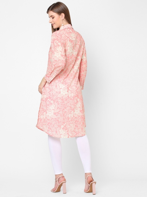 Cloth Haus India Women Pink Floral Printed Shirt Collar Modal Kurti - Image 5