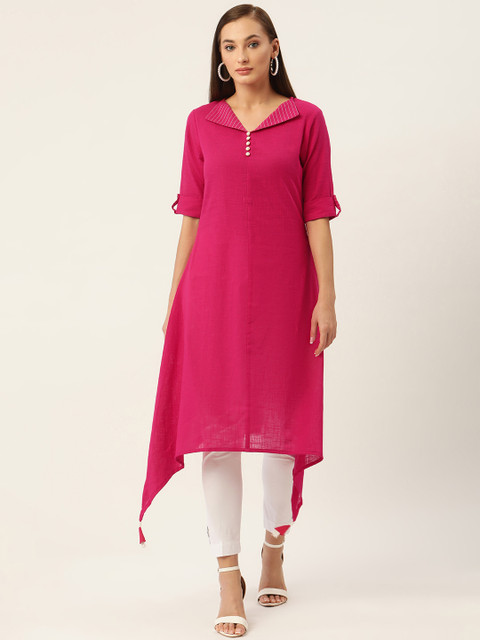 FABRIC FITOOR Women Fuchsia Solid Asymmetric Kurta