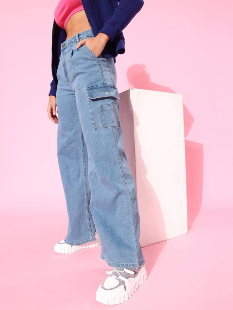 The Roadster Lifestyle Co. Women Blue Pure Cotton High-Rise Wide Leg Stretchable Jeans