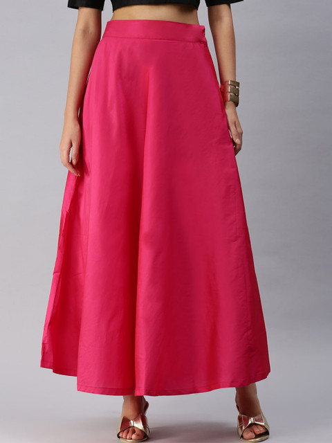 De Moza Women Fuchsia Solid Maxi Skirts