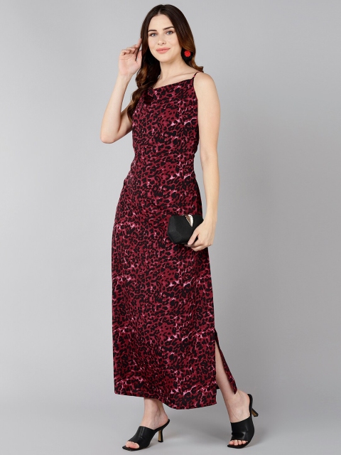 ZNX Clothing Women Burgundy Floral Crepe Maxi Dress - Image 6