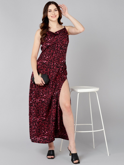 ZNX Clothing Women Burgundy Floral Crepe Maxi Dress - Image 5