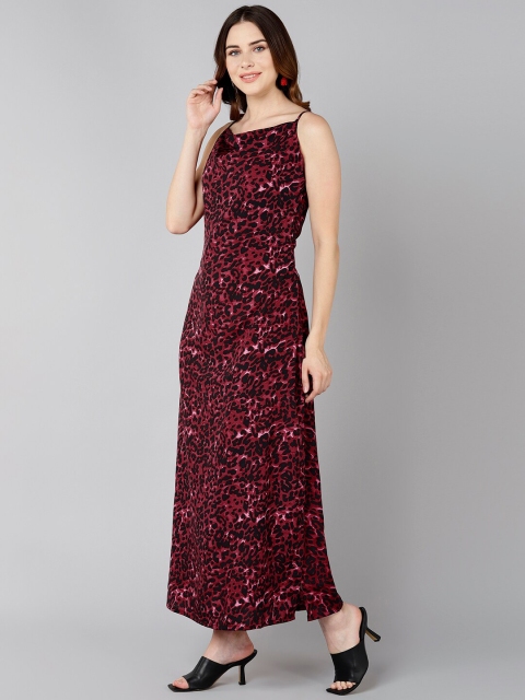 ZNX Clothing Women Burgundy Floral Crepe Maxi Dress - Image 3