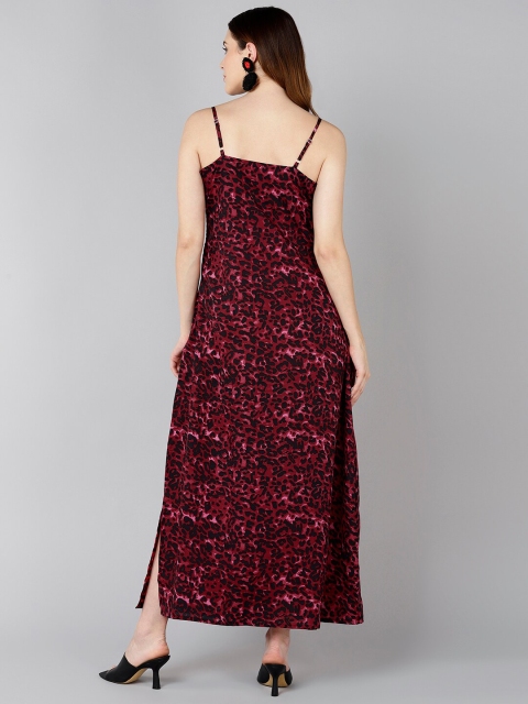 ZNX Clothing Women Burgundy Floral Crepe Maxi Dress - Image 4