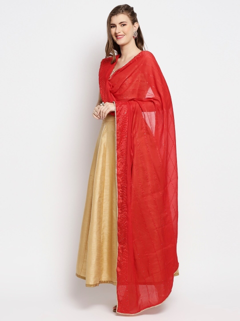Dupatta Bazaar Red Embroidered Chanderi Dupatta with Sequinned - Image 3