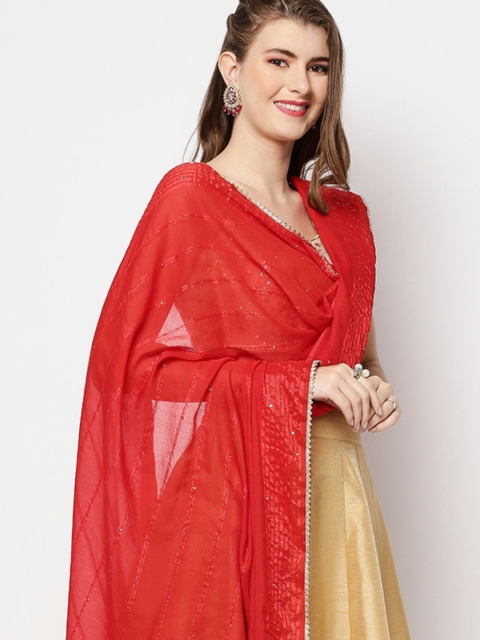 Dupatta Bazaar Red Embroidered Chanderi Dupatta with Sequinned - Image 2