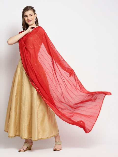 Dupatta Bazaar Red Embroidered Chanderi Dupatta with Sequinned - Image 4
