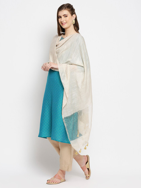 Dupatta Bazaar Gold-Toned Woven Design Linen Dupatta - Image 3