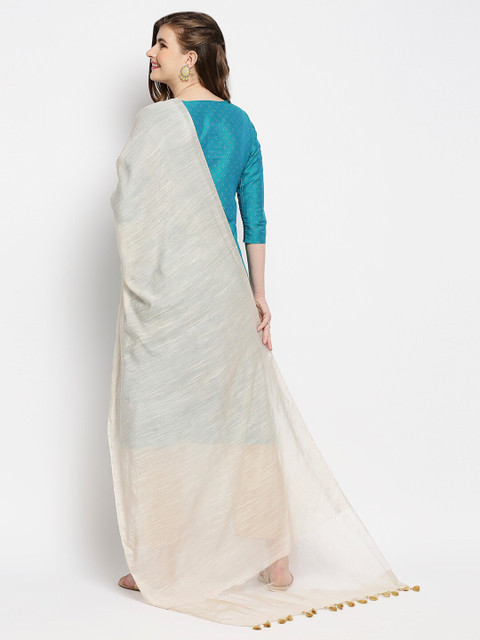 Dupatta Bazaar Gold-Toned Woven Design Linen Dupatta - Image 4