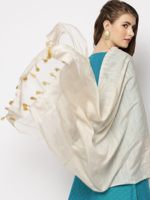 Dupatta Bazaar Gold-Toned Woven Design Linen Dupatta - Image 2