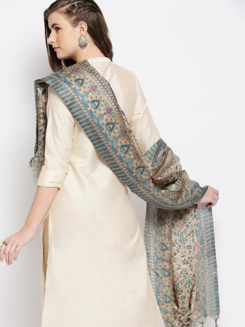 Dupatta Bazaar Beige & Blue Ethnic Motifs Printed Art Silk Dupatta - Image 5