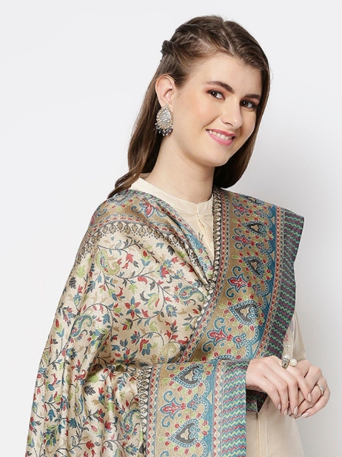 Dupatta Bazaar Beige & Blue Ethnic Motifs Printed Art Silk Dupatta - Image 2