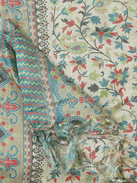 Dupatta Bazaar Beige & Blue Ethnic Motifs Printed Art Silk Dupatta - Image 6