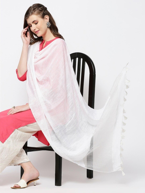 Dupatta Bazaar White Woven Design Linen Dupatta - Image 5