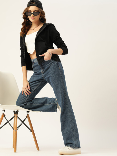 DressBerry Women Black Solid Hooded Sweatshirt