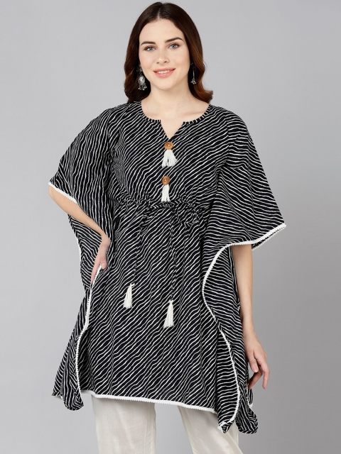 ZNX Clothing Women Black Printed Flared Sleeves Kaftan Kurta