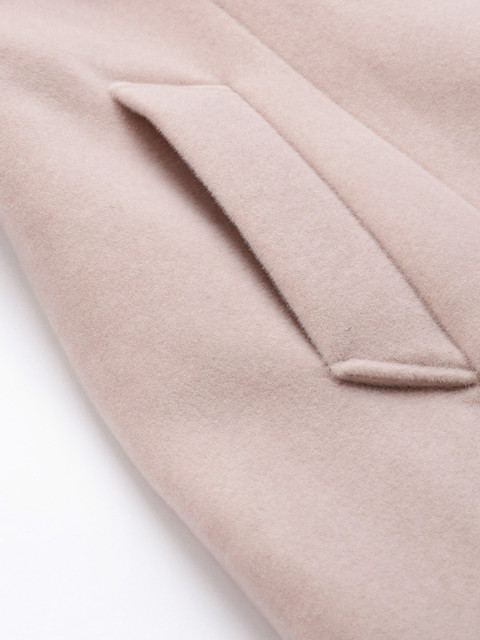 Chemistry Women Dusty Pink Solid Belted Faux Fur Trim Longline Overcoat - Image 6