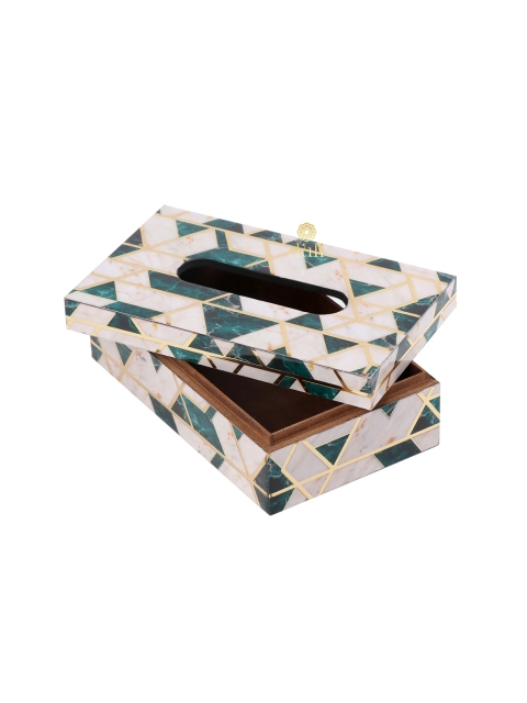 DULI White & Green MDF Wood Tissue Box Holder - Image 2