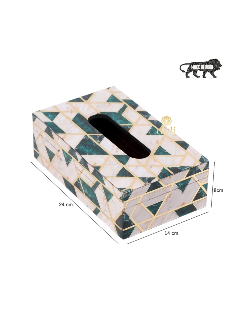DULI White & Green MDF Wood Tissue Box Holder - Image 6