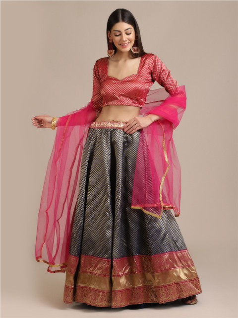 Warthy Ent Women Grey & Pink Lehenga Choli